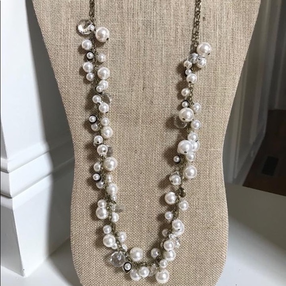 Pearl + Crystal Drops Long Necklace - Picture 2 of 3